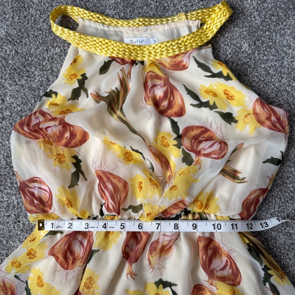 Katie Braided Halter High-Low Lined Dress with Yellow and Brown Accents Size S - Picture 3 of 16